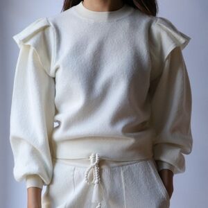 Ulla Johnson Lorena Neutral Creme Merino Wool Bishop Sleeve Pullover Size S